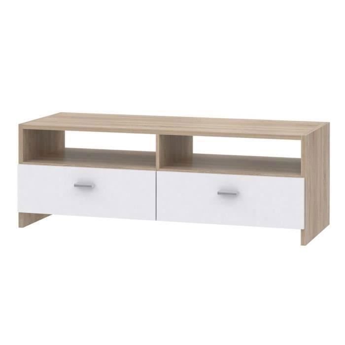PILVI TV Stand - Matte White and Oak - Contemporary - W 95 x D 36 x H 34.5 cm