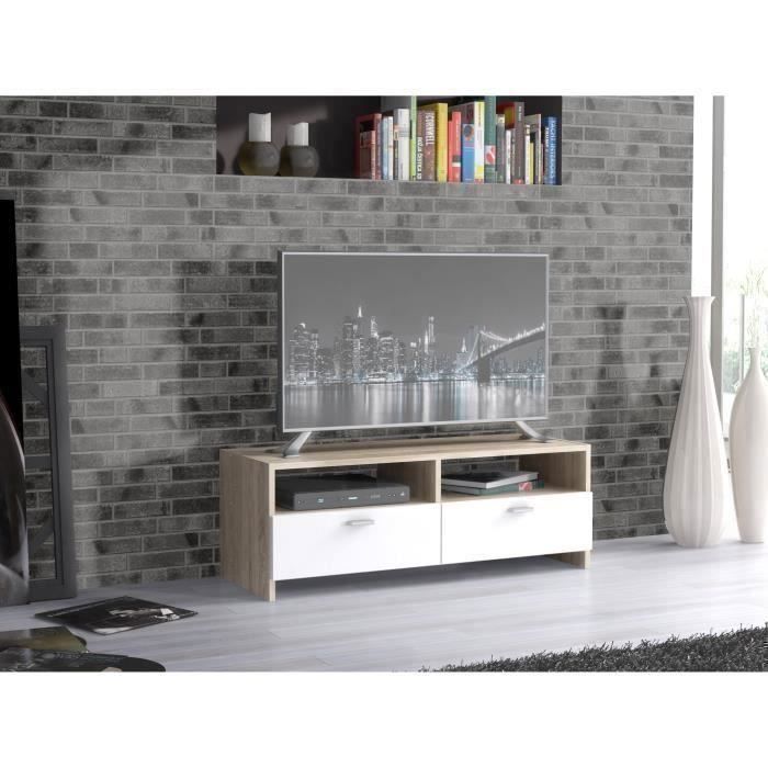 PILVI TV Stand - Matte White and Oak - Contemporary - W 95 x D 36 x H 34.5 cm