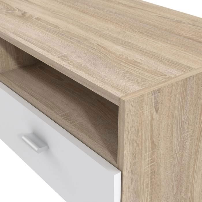 PILVI TV Stand - Matte White and Oak - Contemporary - W 95 x D 36 x H 34.5 cm