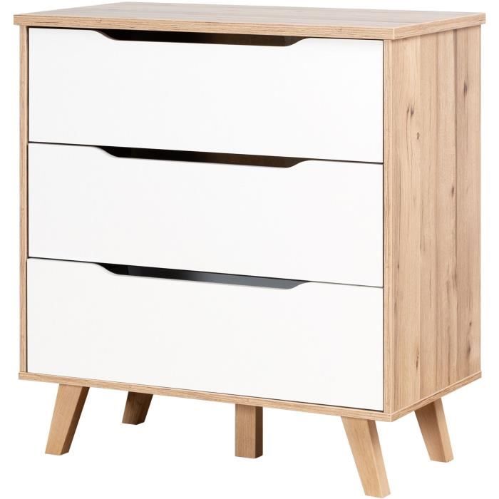 VANKKA 3-Drawer Chest - Oak & White Finish - Scandinavian Style - W80 x D42 x H86.3 cm