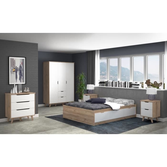 VANKKA 3-Drawer Chest - Oak & White Finish - Scandinavian Style - W80 x D42 x H86.3 cm