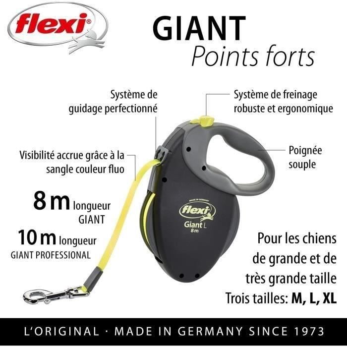 FLEXI Neon Giant Retractable Leash - GT3-210-S-NEO-12 - Black and Yellow