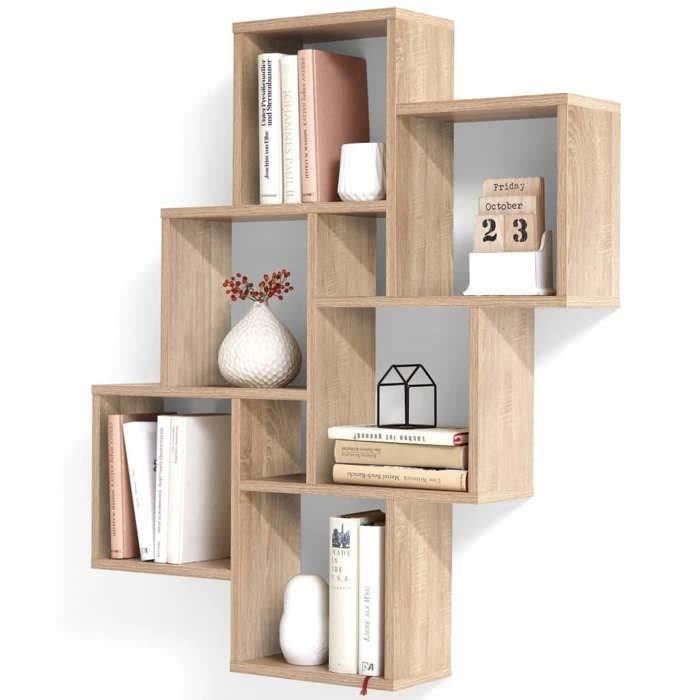 FMD Wall Shelf with 8 Compartments Oak Color Living Room Storage Shelf 428743