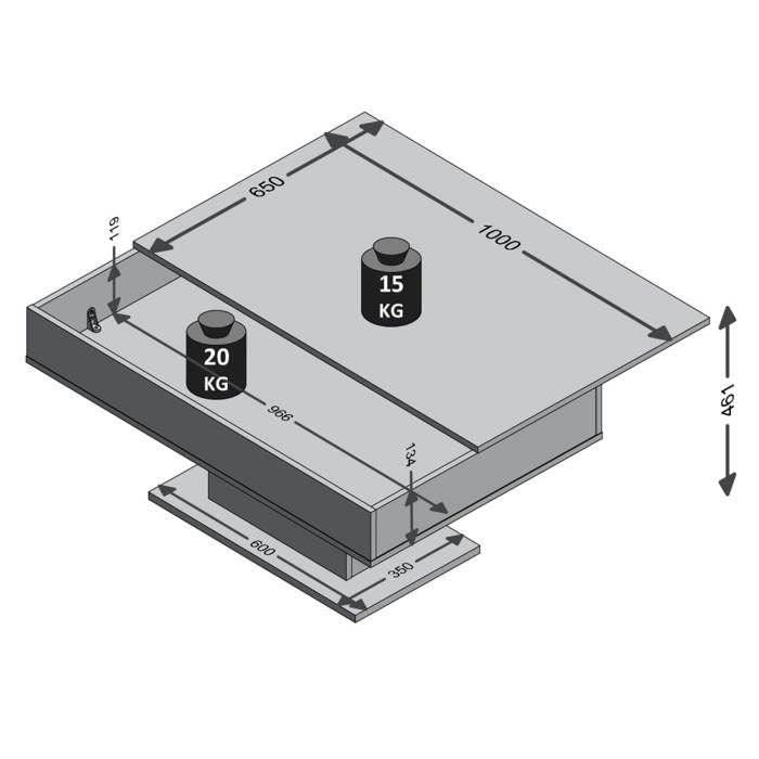 Table Basse - Bout de canapé -  mélamine Gris Béton et Blanc L100 x H46,1 x P65 cm