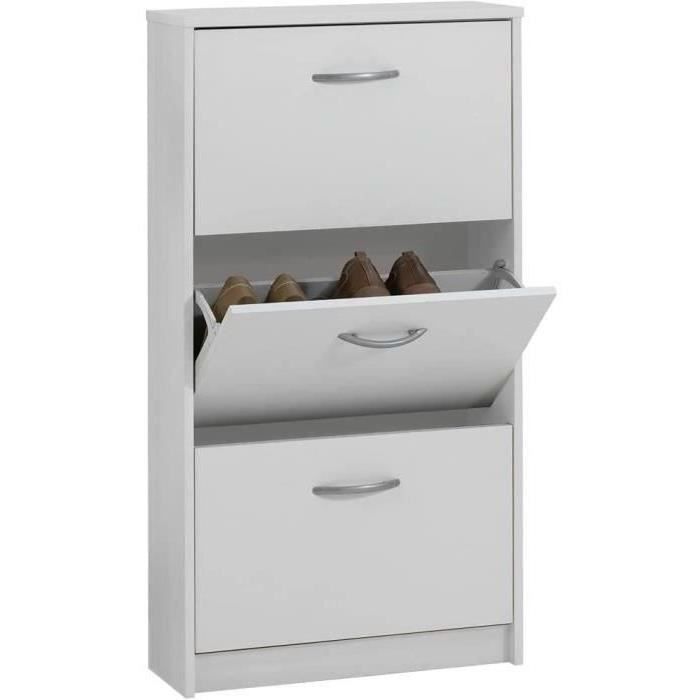 3-Compartment Shoe Cabinet - White - W58.5 x D17 x H168.3 cm