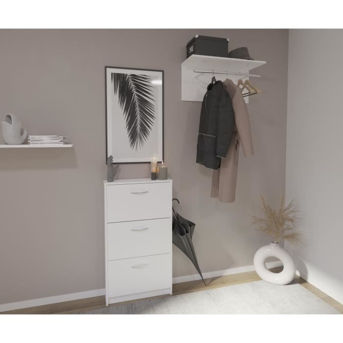 3-Compartment Shoe Cabinet - White - W58.5 x D17 x H168.3 cm