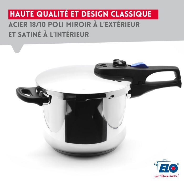 FACKELMANN Pressure Cooker - Elo Praktika Plus XL - 22 cm - 3 to 6 Liters - 18/10 Stainless Steel