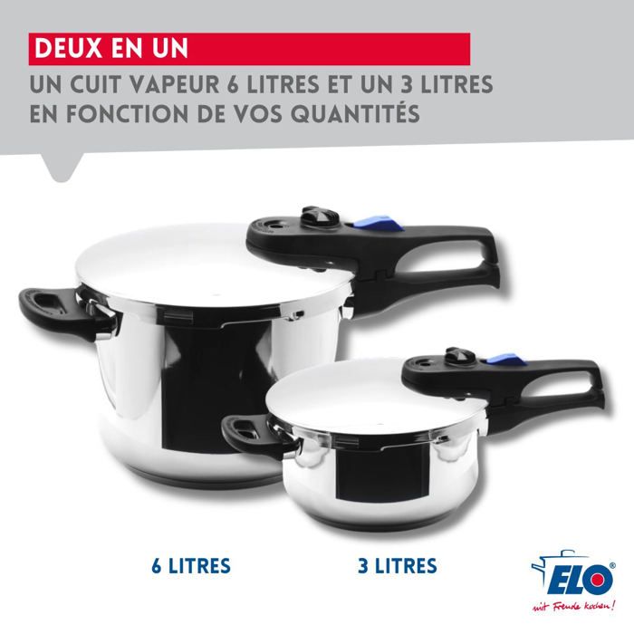 FACKELMANN Pressure Cooker - Elo Praktika Plus XL - 22 cm - 3 to 6 Liters - 18/10 Stainless Steel