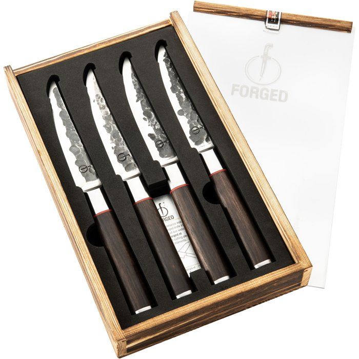 FORGED Set of 4 Steak Knives - SEBRA - Japanese 440C Steel - Dalbergia Wood Handle