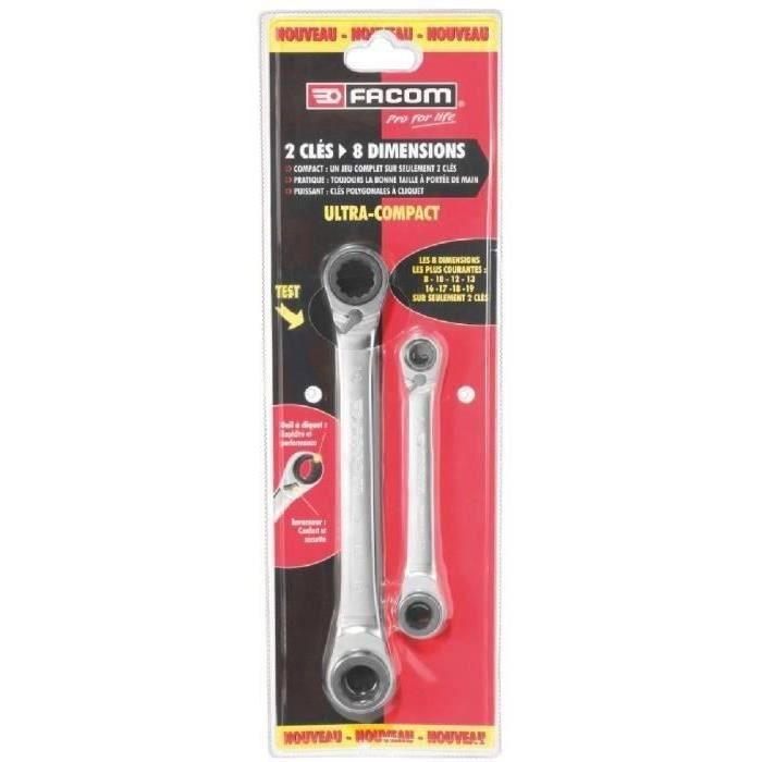FACOM Set of 2 Cuatro Ratchet Wrenches 8-19 mm - 64C.J2PB - Silver