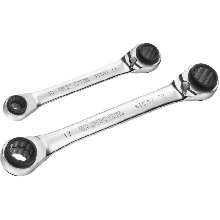 FACOM Set of 2 Cuatro Ratchet Wrenches 8-19 mm - 64C.J2PB - Silver
