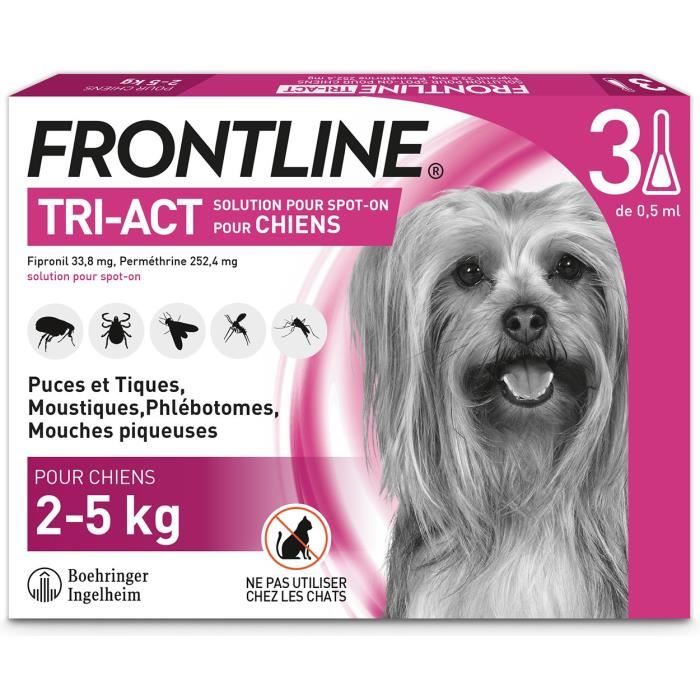 Frontline Tri-Act Dog Flea and Tick Treatment S - 5-10 kg - 3 Pipettes