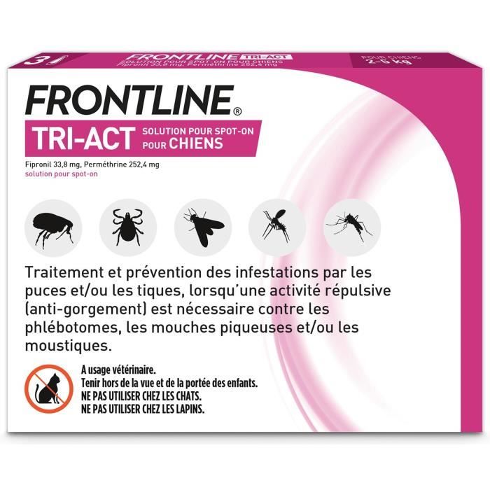Frontline Tri-Act Dog Flea and Tick Treatment S - 5-10 kg - 3 Pipettes