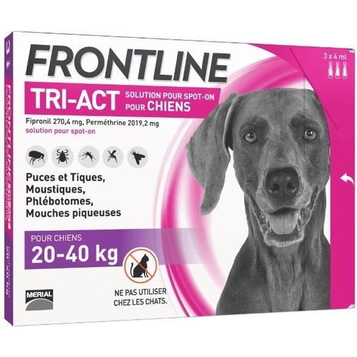 Frontline Tri-Act Dog Flea and Tick Treatment L - 20-40 kg - 3 Pipettes