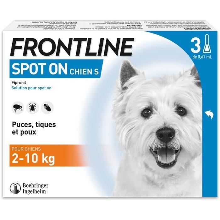 Frontline Spot On Dog - Flea and Tick Treatment for Dogs S - 2-10 kg - 3 Pipettes