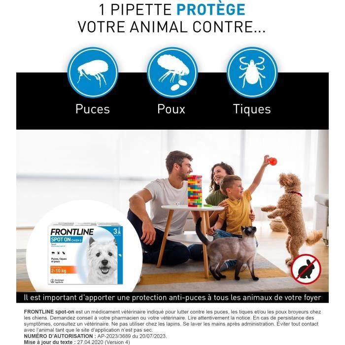 Frontline Spot On Dog - Flea and Tick Treatment for Dogs S - 2-10 kg - 3 Pipettes
