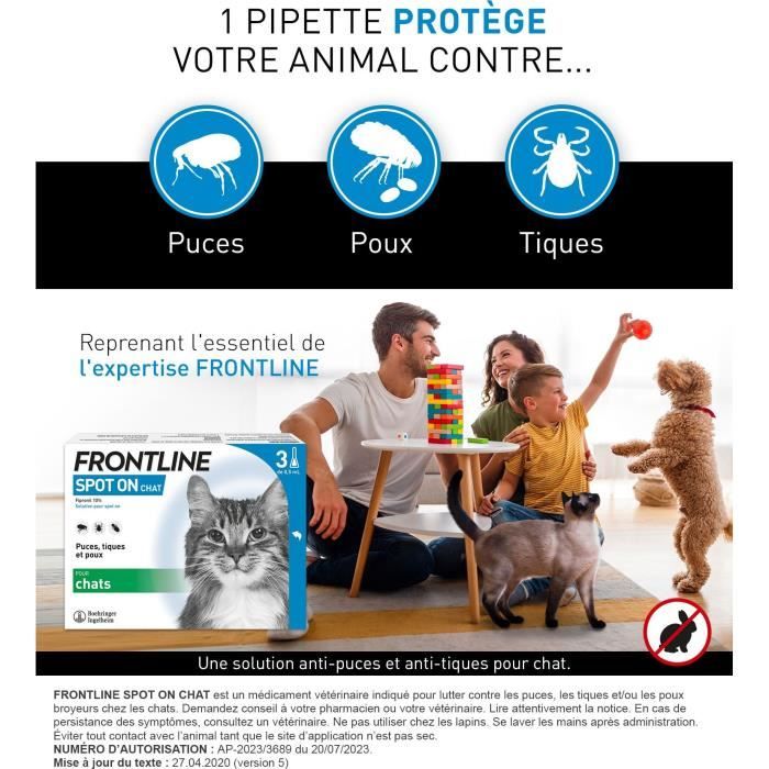 Frontline Spot On for Cats - Flea and Tick Treatment - 3 Pipettes