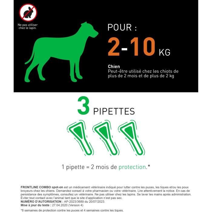 Frontline Combo for Dogs - Flea and Tick Treatment S - 2-10 kg - 3 Pipettes