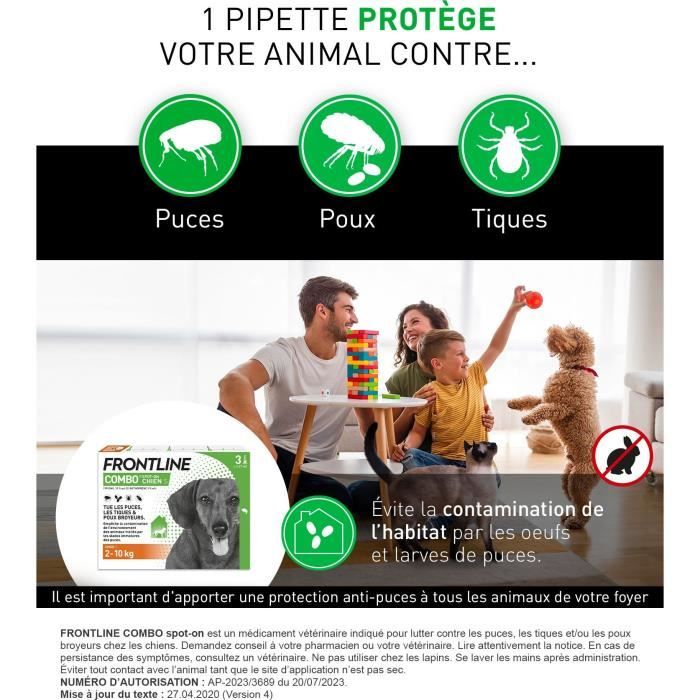 Frontline Combo for Dogs - Flea and Tick Treatment S - 2-10 kg - 3 Pipettes