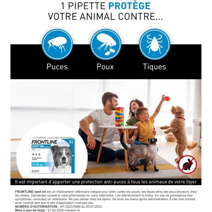 Frontline Spot On Dog - Flea and Tick Treatment M - 10-20 kg - 3 Pipettes