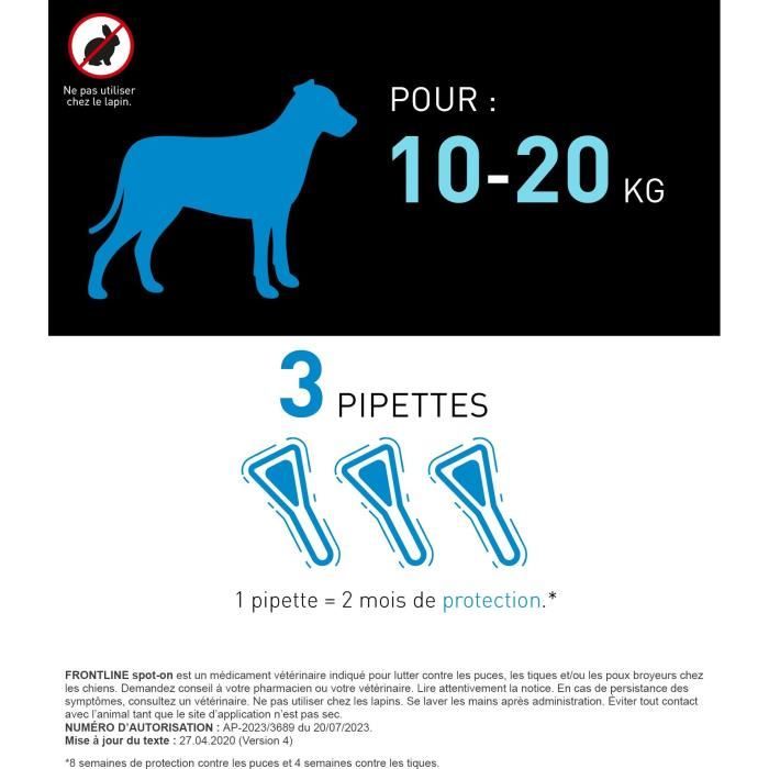 Frontline Spot On Dog - Flea and Tick Treatment M - 10-20 kg - 3 Pipettes