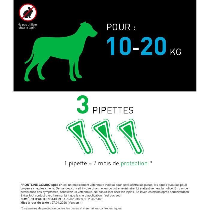 Frontline Combo for Dogs - Flea and Tick Treatment M - 10-20 kg - 3 Pipettes