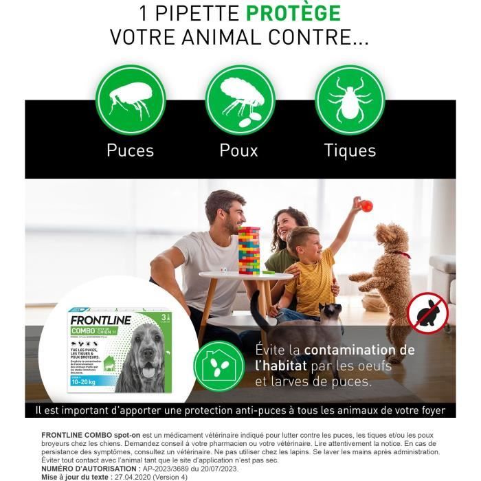 Frontline Combo for Dogs - Flea and Tick Treatment M - 10-20 kg - 3 Pipettes