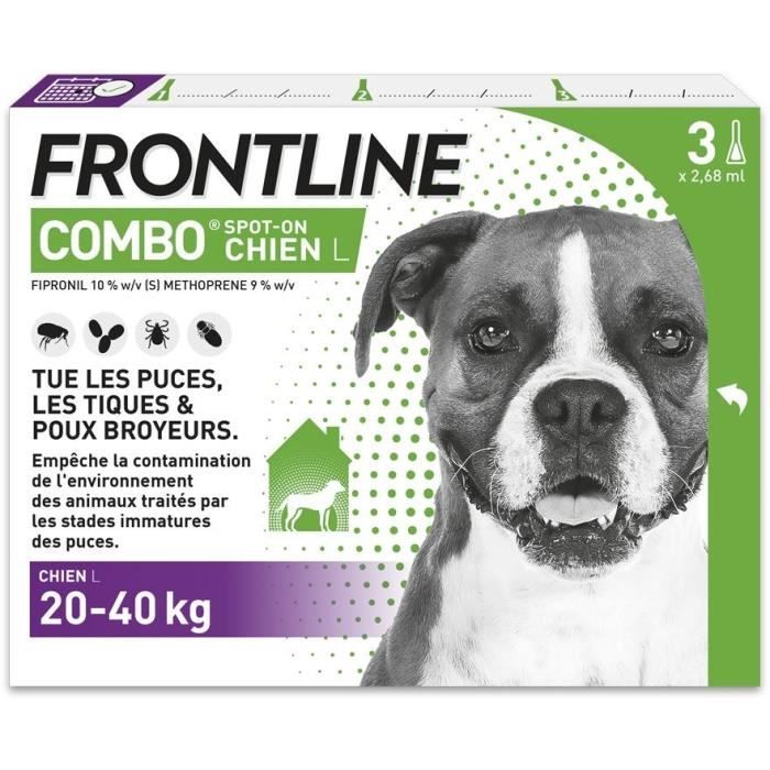 Frontline Combo for Dogs - Flea and Tick Treatment L - 20-40 kg - 3 Pipettes