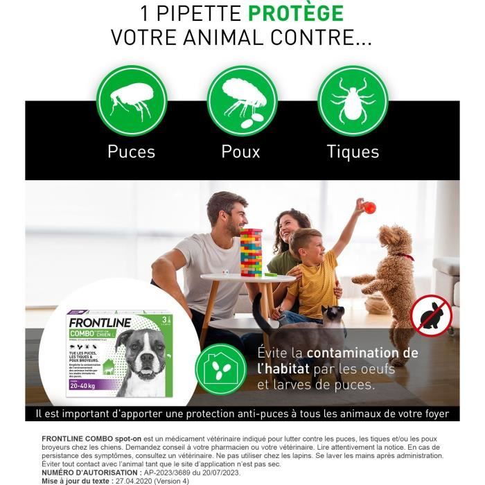 Frontline Combo for Dogs - Flea and Tick Treatment L - 20-40 kg - 3 Pipettes