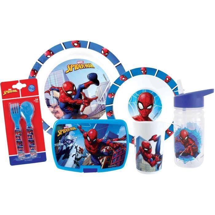 Tableware Set, FUN HOUSE - SPIDERMAN, 6-Piece, Glass, Plates, Cutlery, Water Bottle, Snack Box