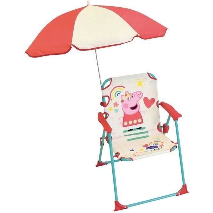 FUN HOUSE Peppa Pig Folding Camping Chair with Parasol: H.38.5 x W.38.5 x D.37.5 cm + Parasol Ø65cm