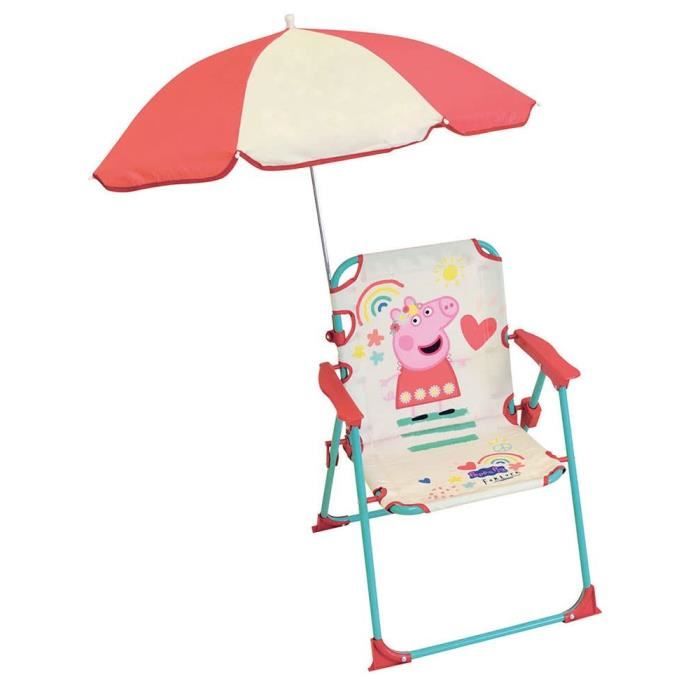 FUN HOUSE Peppa Pig Folding Camping Chair with Parasol: H.38.5 x W.38.5 x D.37.5 cm + Parasol Ø65cm
