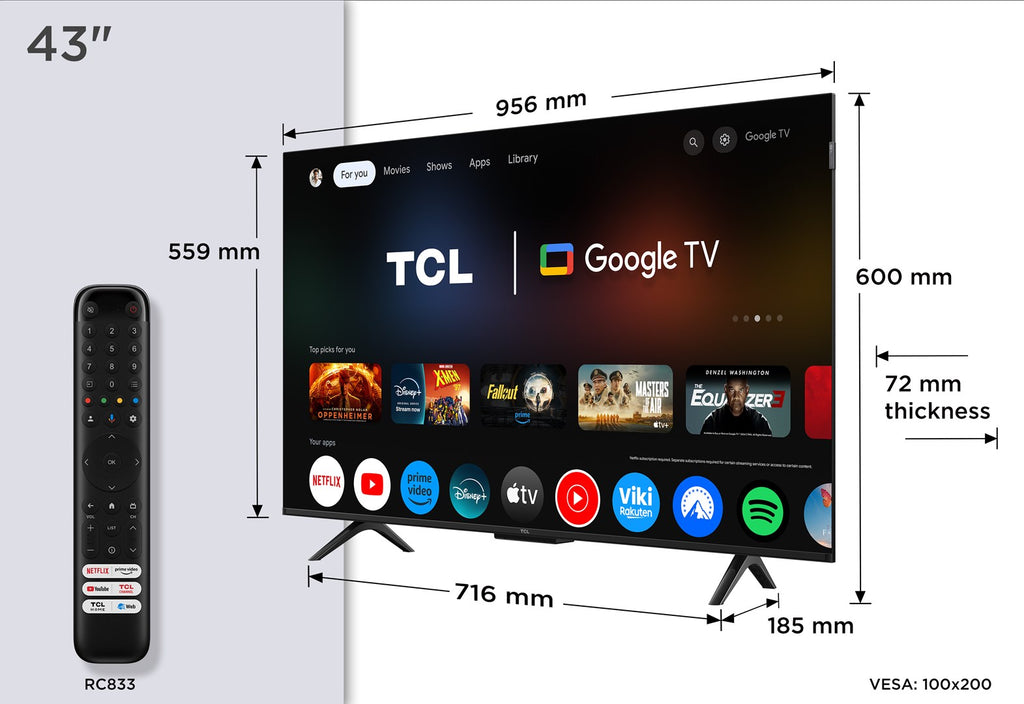 TCL P7K 43P7K TV 109.2 cm (43") 4K Ultra HD Smart TV Wi-Fi Metallic cd/m2