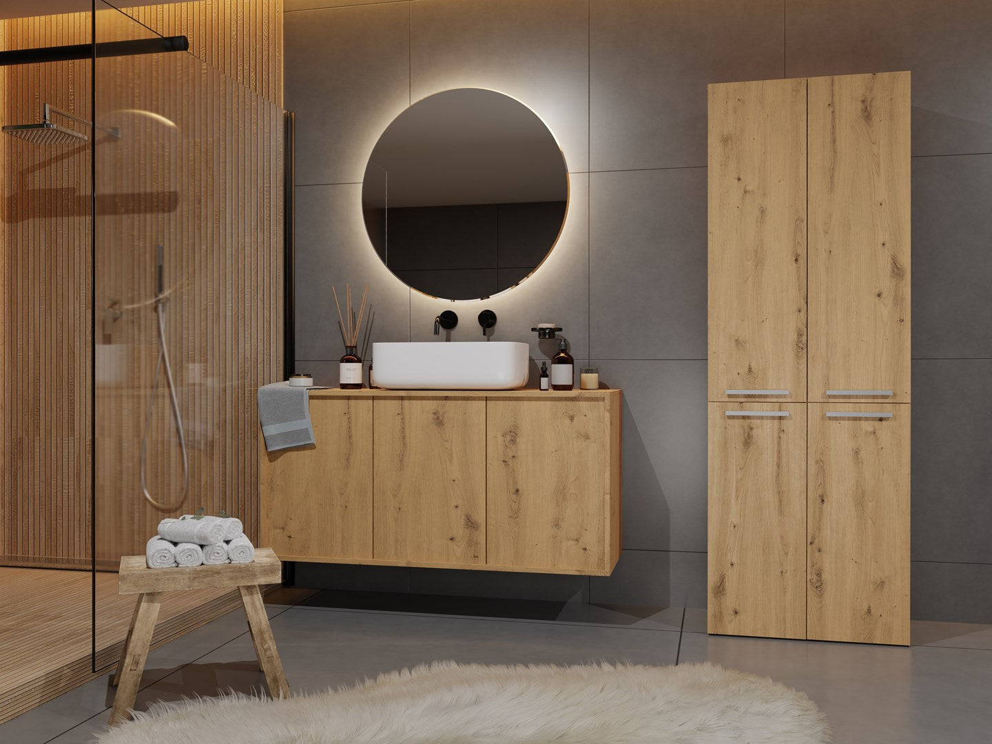 Topeshop NEL 2K DD ART KPL Bathroom Storage Cabinet Oak