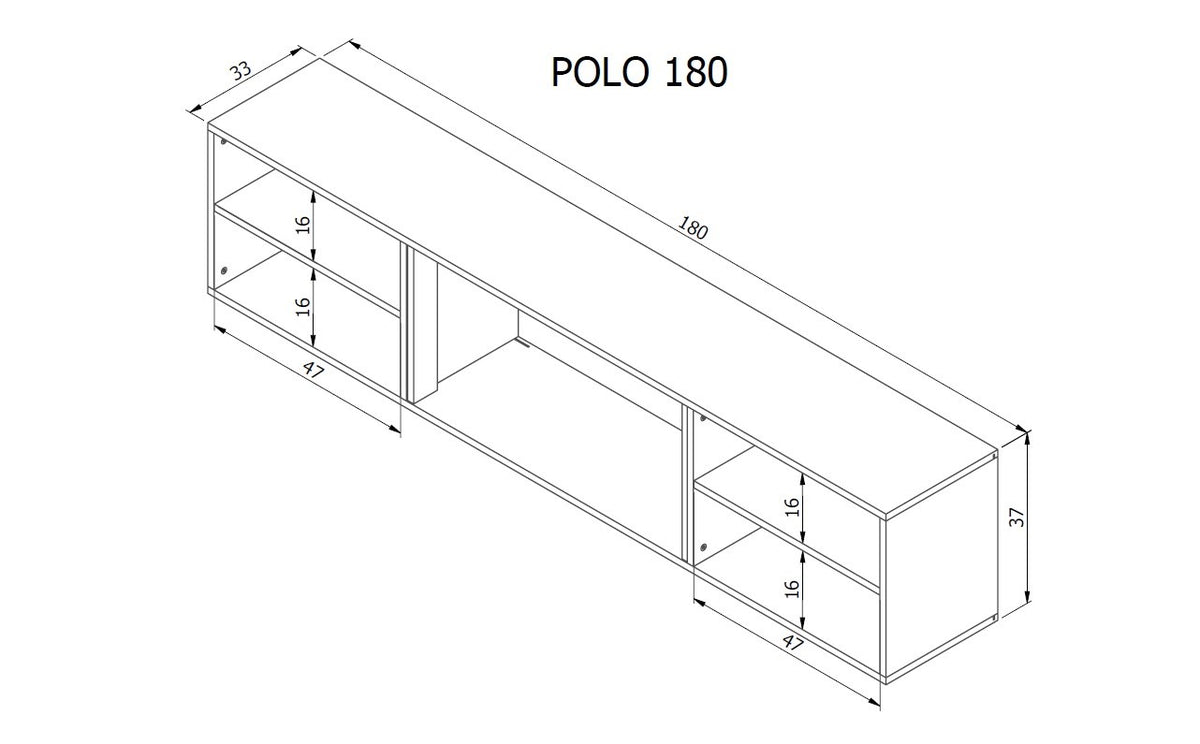 RTV cabinet POLO 180x33x39 white + fireplace black