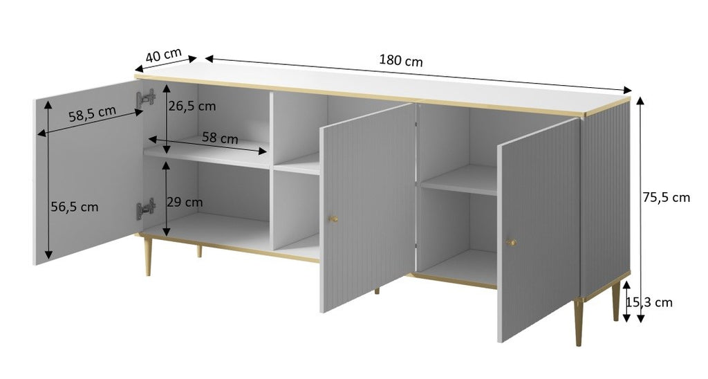 GLAMOUR Chest 180x40x75.5 cm Black Matt + Gold