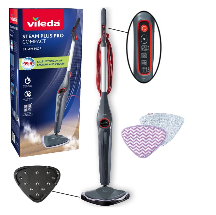 VILEDA Steam Plus Pro Steam Mop, 1550W, 0.4 L Capacity, 34000 g