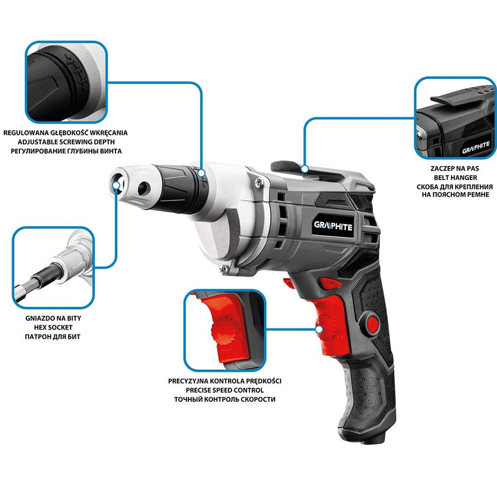 GRAPHITE Power Screwdriver 520W 0-4200 RPM HEX Chuck 58G794