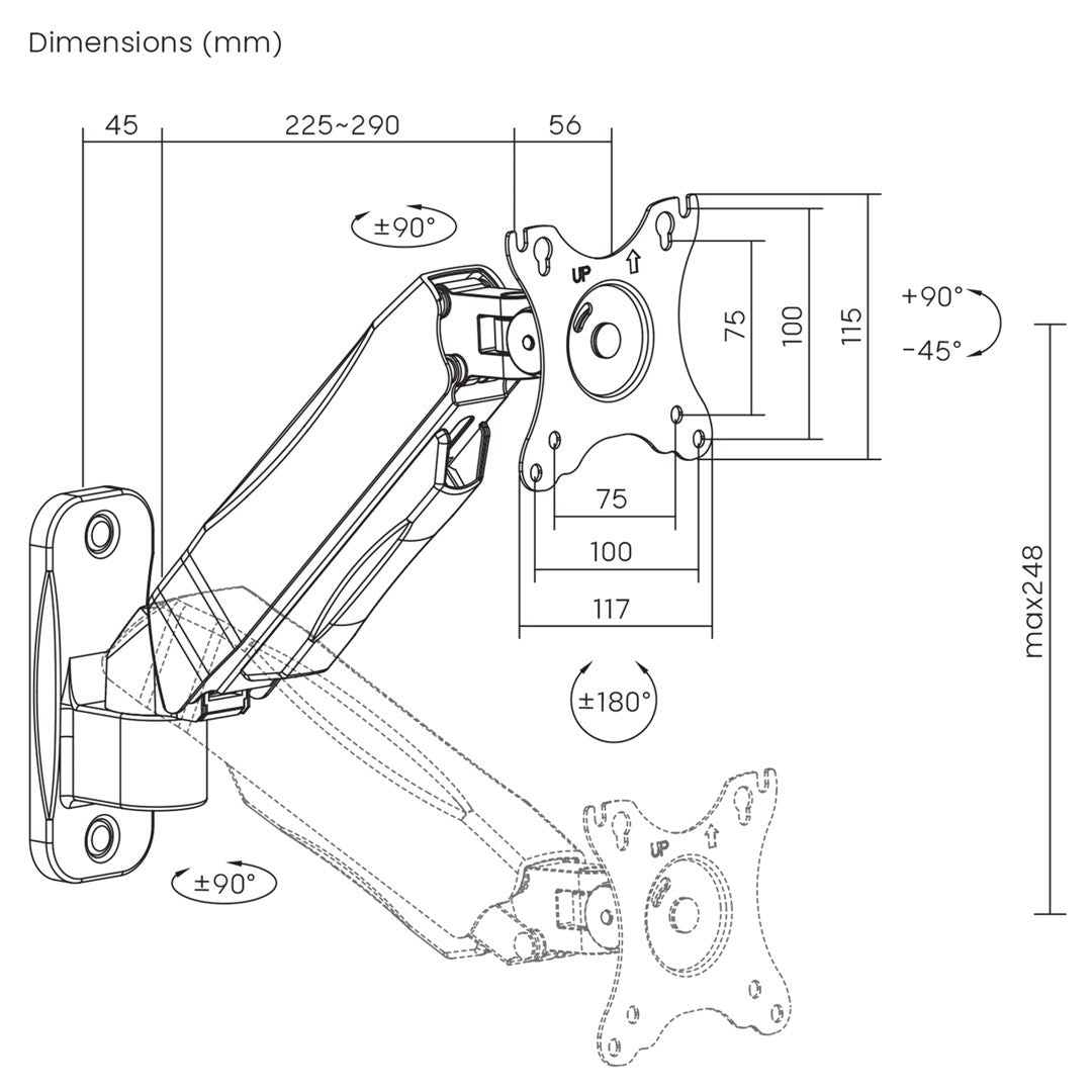 Maclean monitor wall mount  computer screen holder  17-32''  9kg max  mechanical spring  MC-979
