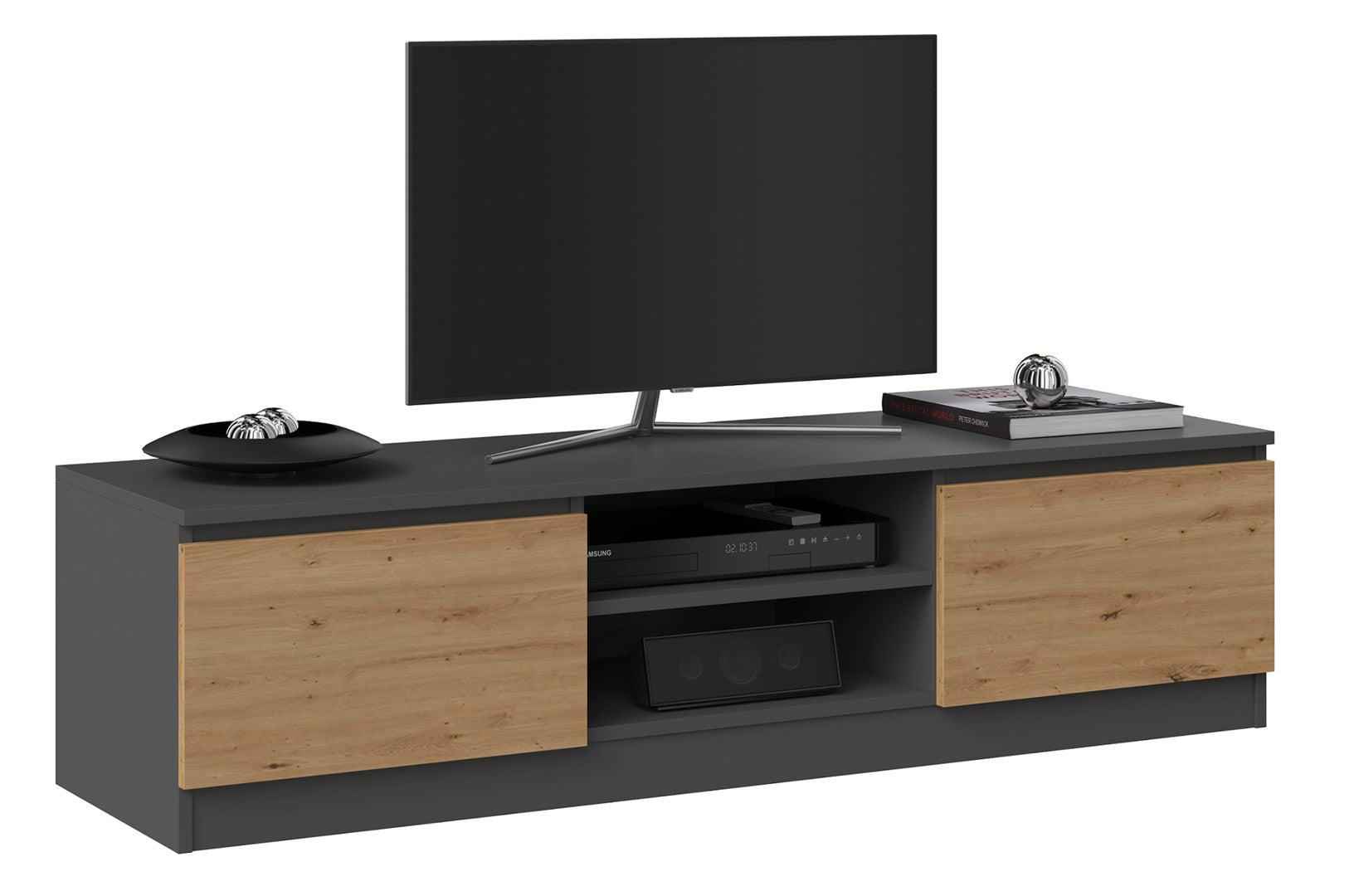 Topeshop RTV 140 Antr/Artis TV Stand with 2 Shelves - 140 cm