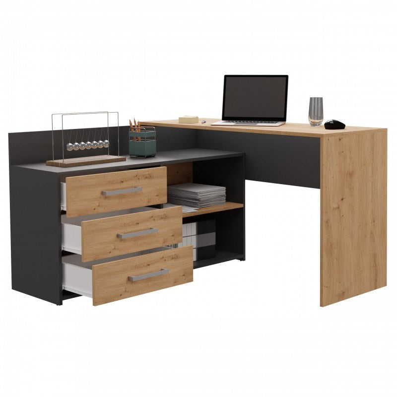 Topeshop DANY Corner Desk with 3 Drawers Anthracite/Artisan Oak Model DANY