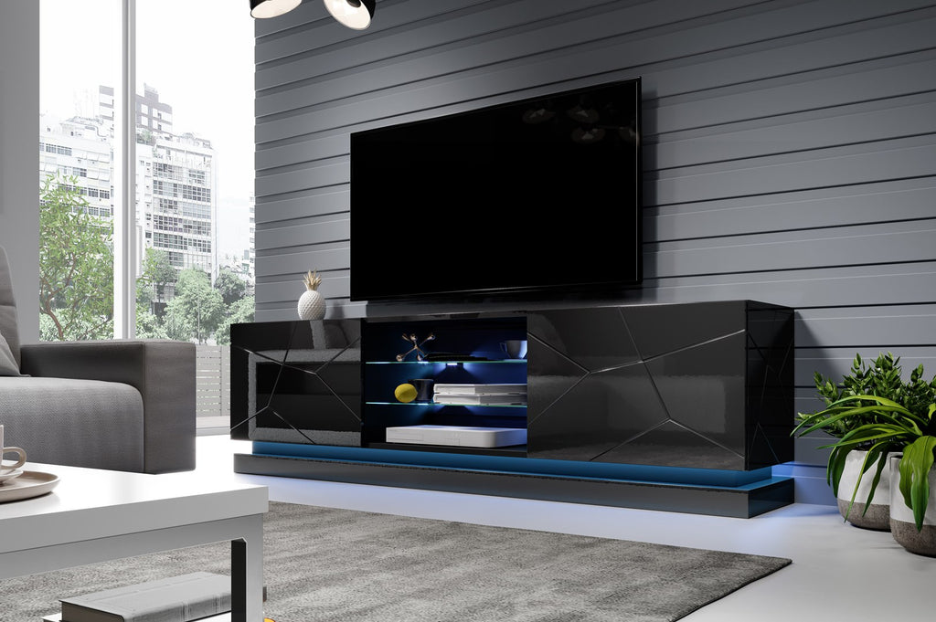 Cama TV Cabinet QIU 200 MDF Black Gloss/Black Gloss