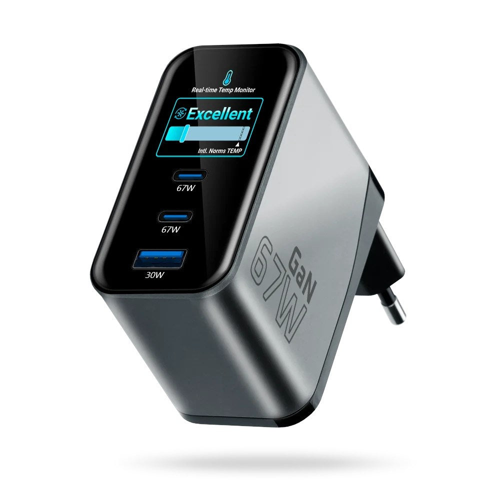 Charger GaN 1 x USB  2 x USB-C Quick Charge 4+ 67W black