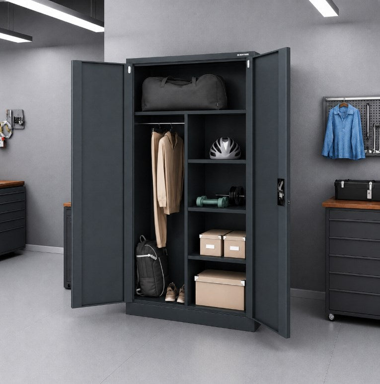 Iron Mate Wardrobe Saturn_7016 - Metal, 1850 mm Height, 900 mm Width, 450 mm Depth, Anthracite