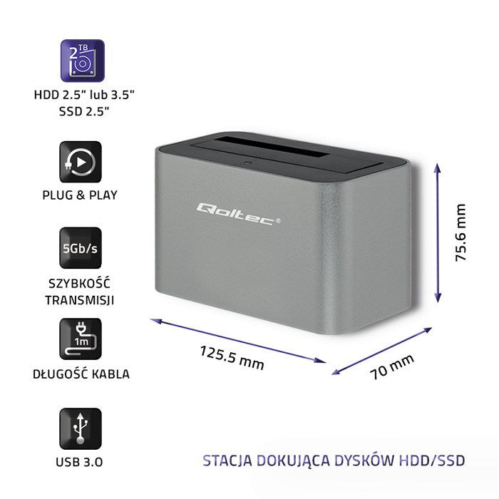 Qoltec 5315 Docking station HDD/SSD 2.5/3.5 SATA USB 3.0