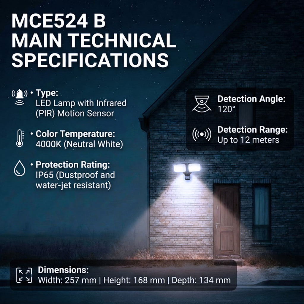 Maclean LED Wall Lamp MCE524 B 20W 1500lm IP65 Neutral White 4000K Black