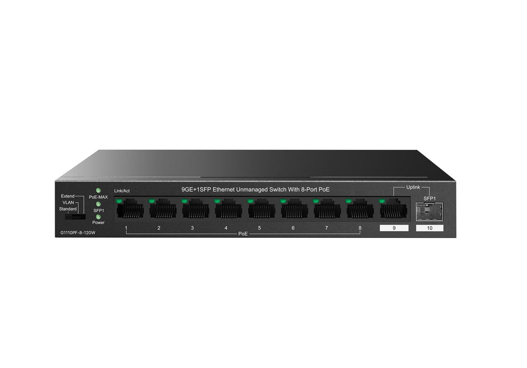 Tenda TEG1110PF-8-120W network switch Unmanaged Gigabit Ethernet (10/100/1000) Power over Ethernet (PoE) Black