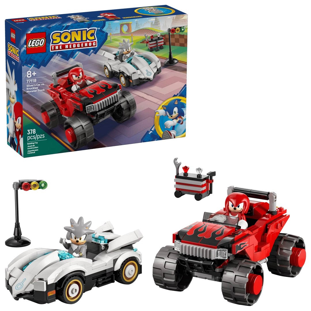 LEGO Sonic the Hedgehog™ Silver's Car vs. Knuckles Monster Truck Building Toy, Ages 8+, Model 77118
