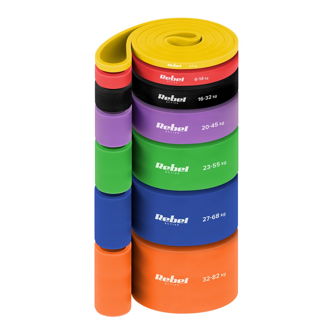 Rebel Power Band Set with 7 TPE Bands, Resistance 4-82 kg, RBA-3001-S7