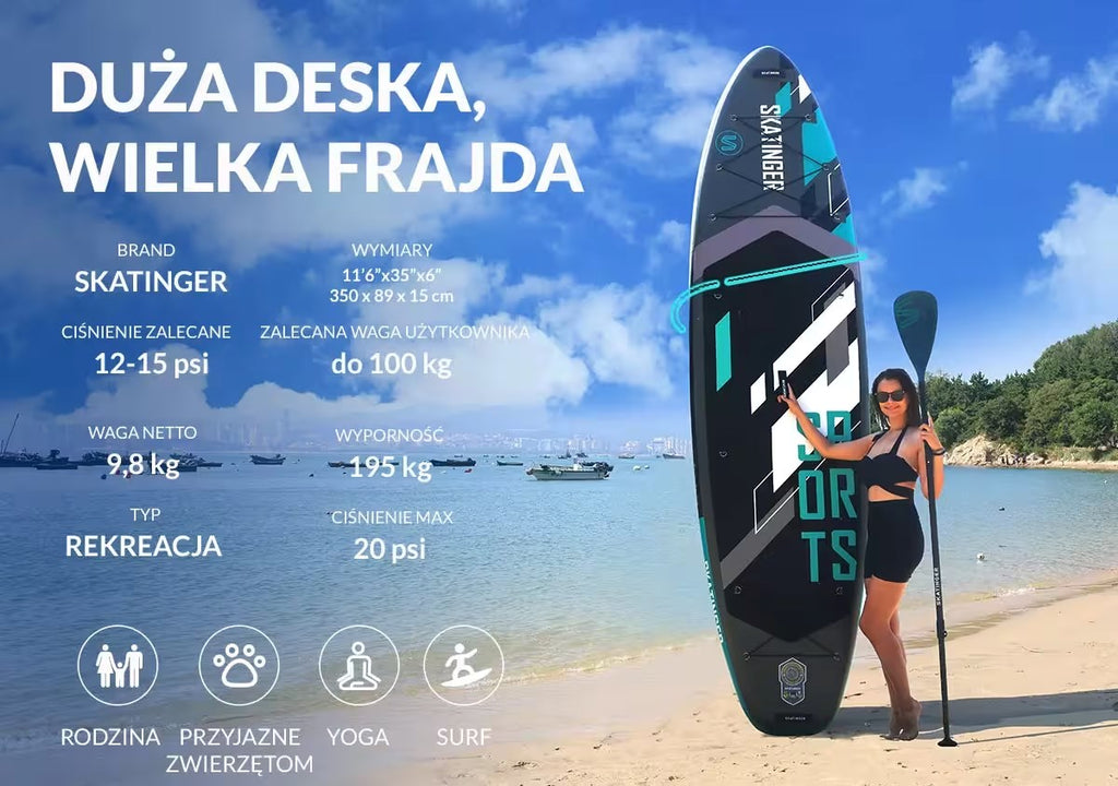 SKATINGER Grey Sports 350x89x15 Yoga SUP Board